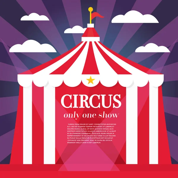 Barraca de circo com raios, nuvem e espaço de cópia . —  Vetores de Stock