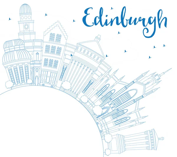 Esboço Edinburgh Skyline com edifícios azuis e espaço de cópia . — Vetor de Stock