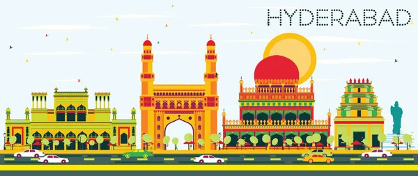 Skyline Hyderabad abstrato com marcos de cor . — Vetor de Stock