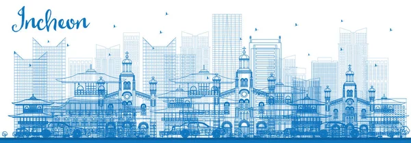 Esquema de Incheon Skyline con edificios azules . — Vector de stock