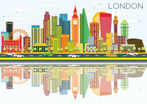Abstrakta Londons silhuett med färg byggnader och reflektioner. — Stock vektor