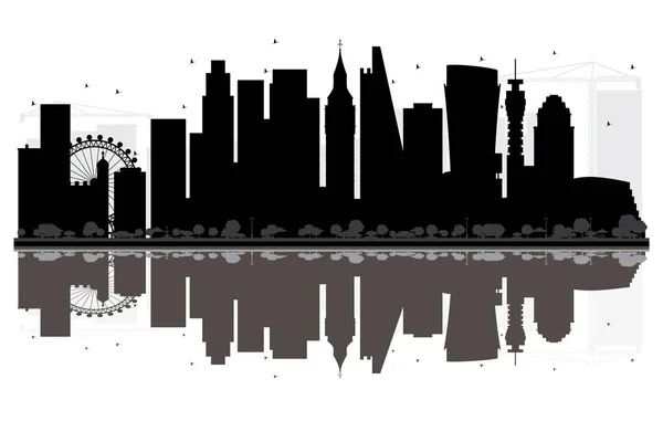 London City skyline black and white silhouette with Reflections. — Stock Vector