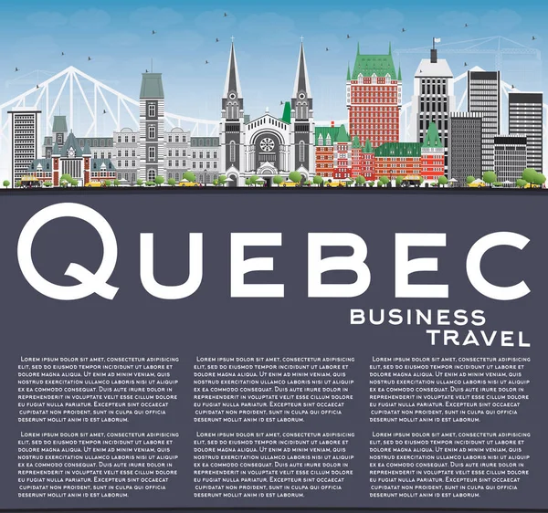 Quebec Skyline with Gray Buildings, Blue Sky and Copy Space. — Stock Vector