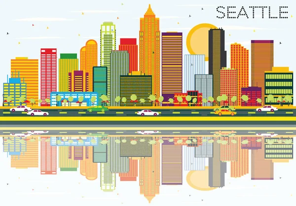 Absztrakt Seattle Skyline színes épületek és a gondolatok. — Stock Vector