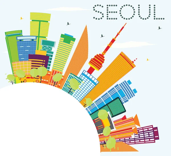 Seoul Skyline színes épületek és másol hely. — Stock Vector