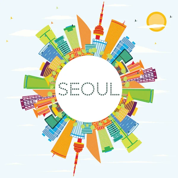 Seoul Skyline with Color Buildings and Copy Space. — Stock Vector