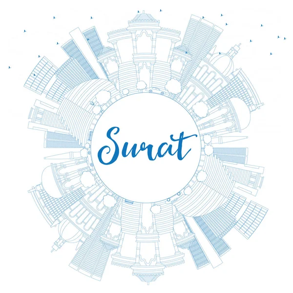 Περίγραμμα Surat Skyline με μπλε κτίρια και αντίγραφο χώρου. — Διανυσματικό Αρχείο