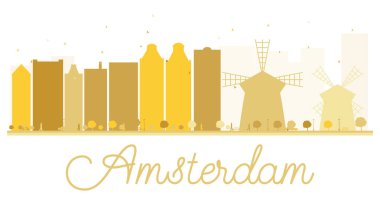 Amsterdam şehir manzarası altın siluet.