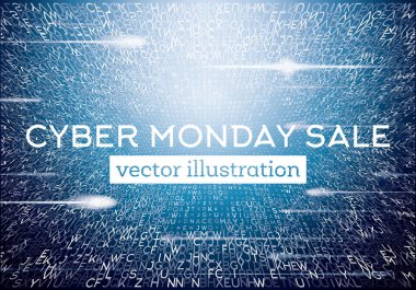 Cyber Pazartesi teknolojik arka plan ile mektup ve Neon ışıklı