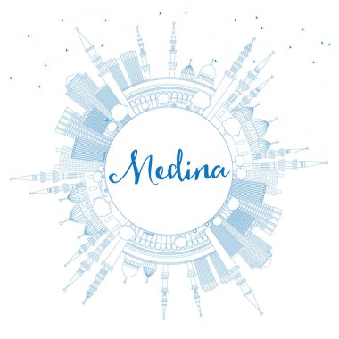 Anahat Medine manzarası ile mavi binalar ve kopya alanı.