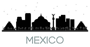Mexico City skyline siyah beyaz siluet.