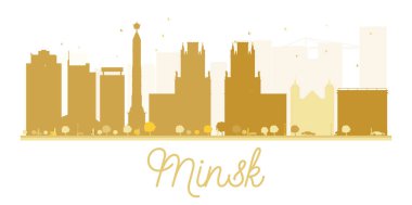 Minsk şehir manzarası altın siluet.