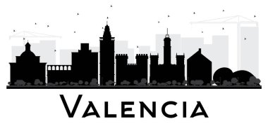 Valencia şehir manzarası siyah beyaz siluet.