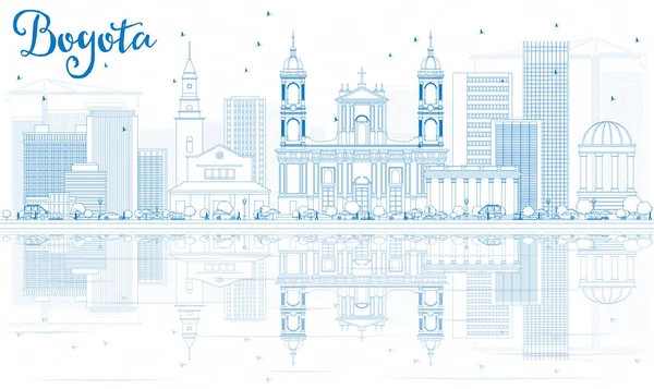 Esquema de Bogotá Skyline con edificios azules y reflexiones . — Vector de stock