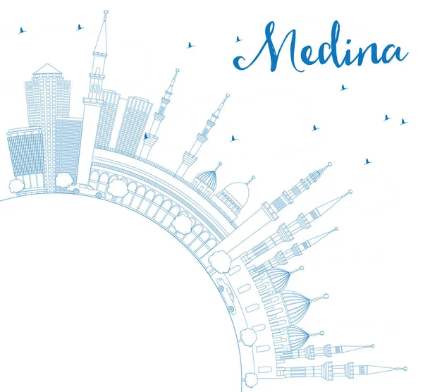 Outline Medina Skyline con edifici blu e spazio copia . — Vettoriale Stock