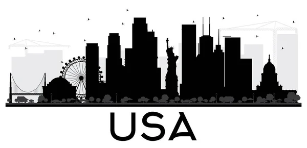 USA City skyline fekete és fehér sziluettjét. — Stock Vector
