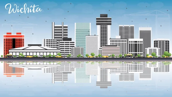 Wichita Skyline avec bâtiments gris, ciel bleu et reflets . — Image vectorielle