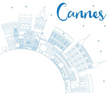 Anahat Cannes manzarası ile mavi binalar ve kopya alanı.