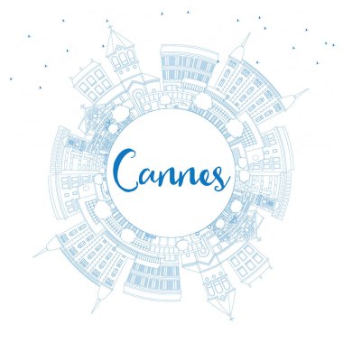 Anahat Cannes manzarası ile mavi binalar ve kopya alanı.