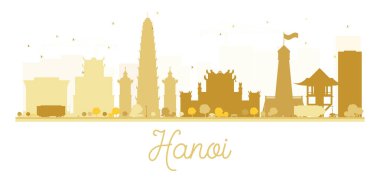 Hanoi şehir manzarası altın siluet.
