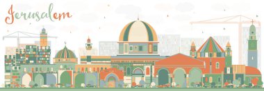 Soyut Jerusalem manzarası renkli binalar.