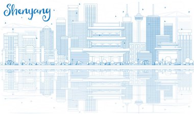 Anahat Shenyang manzarası ile mavi binalar ve yansımalar.