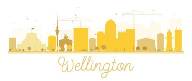 Wellington şehir manzarası altın siluet.
