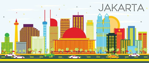 Jakarta városára színes épületek és a kék ég. — Stock Vector