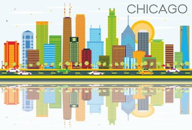 Chicago manzarası renkli binalar ve yansımalar.