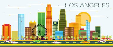 Los Angeles manzarası renkli binalar ve mavi gökyüzü ile.