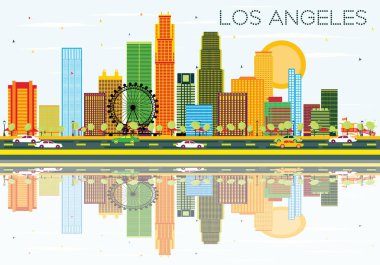 Los Angeles manzarası renkli binalar, mavi gökyüzü ile Reflectio