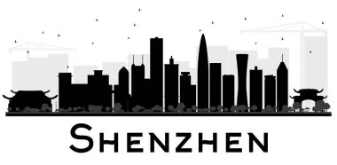 Shenzhen şehir manzarası siyah beyaz siluet.