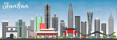 Shenzhen Skyline with Gray Buildings and Blue Sky. clipart