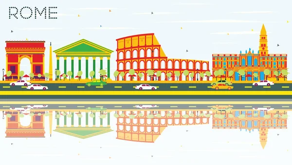 Rome Skyline with Color Buildings, Blue Sky and Reflections. — Stock Vector