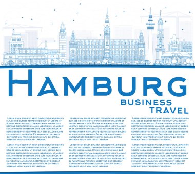 Anahat Hamburg manzarası ile mavi binalar ve kopya alanı.