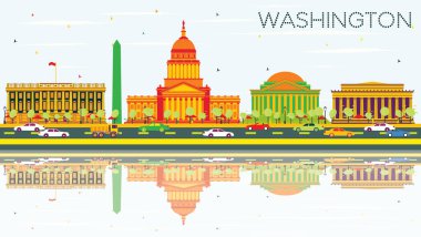 Washington Dc manzarası renkli binalar, mavi gökyüzü ve yansıtmak