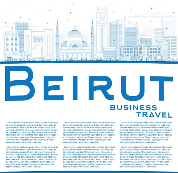 Esquema de Beirut Skyline con edificios azules y espacio de copia . — Vector de stock