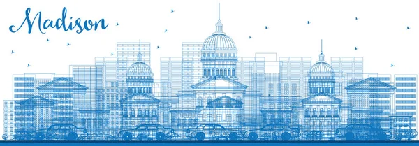 Outline Madison Skyline con edifici blu . — Vettoriale Stock