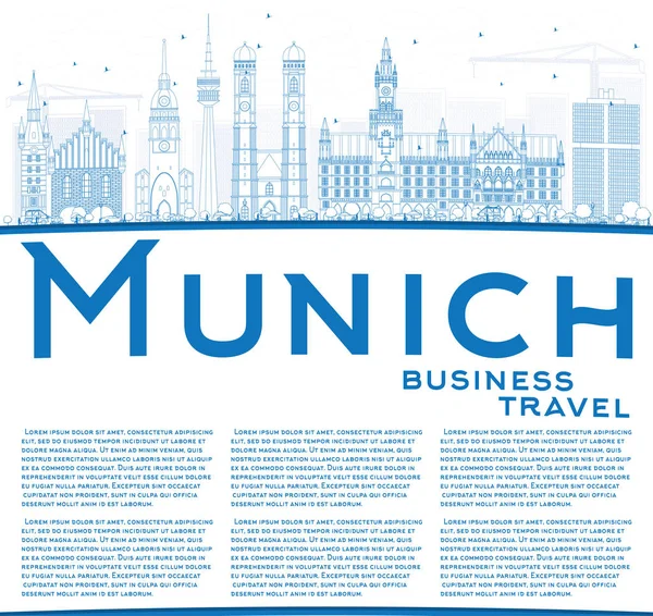 Esquema de Munich Skyline con edificios azules y espacio de copia . — Vector de stock