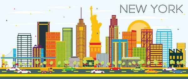 De Skyline van New York met kleur gebouwen en blauwe hemel. — Stockvector