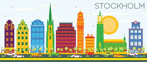 Stockholm Skyline színes épületek és a kék ég. — Stock Vector