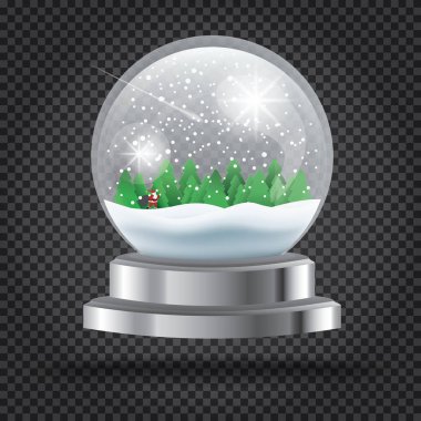 Şeffaf Noel kristal top ile Noel Baba ve ağaç.