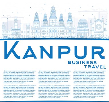 Anahat Kanpur manzarası ile mavi binalar ve kopya alanı.