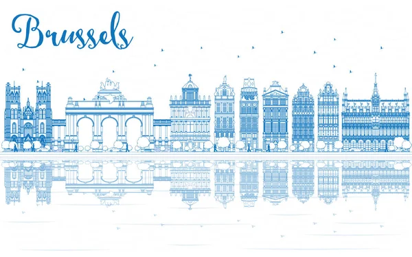 Περίγραμμα ορίζοντα Βρυξέλλες με μπλε κτίρια και αντανακλάσεις. — Διανυσματικό Αρχείο