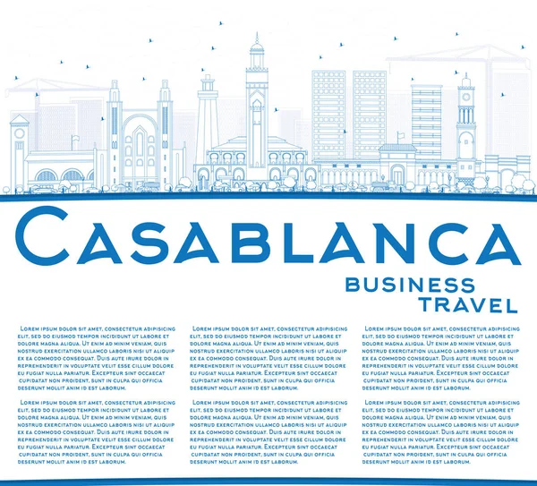 Esquema Casablanca Skyline con edificios azules y espacio de copia . — Vector de stock