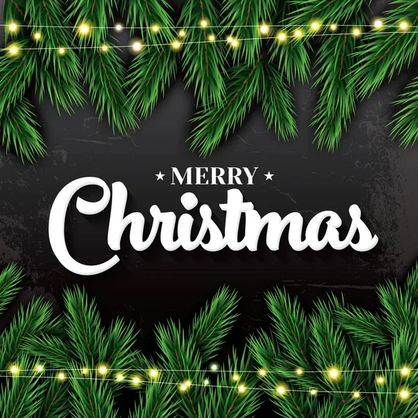Joyeux Noël. Carte de voeux avec branches de sapin et néon Garlan — Image vectorielle