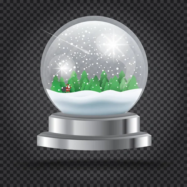 Boule de cristal de Noël transparente avec le Père Noël et l'arbre . — Image vectorielle