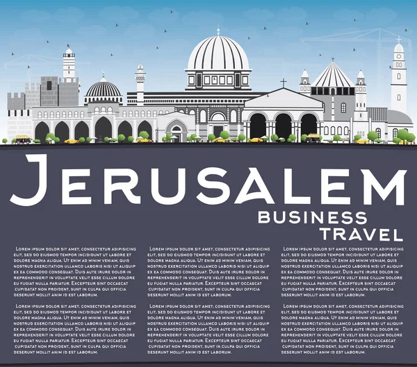 Jerusalem Panorama s šedé budovy, modrá obloha a kopírovat prostor. — Stockový vektor