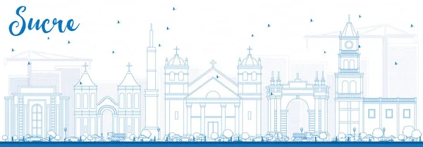 Outline Sucre Skyline con edifici blu . — Vettoriale Stock