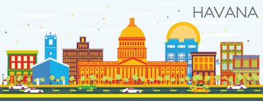 Havana manzarası renkli binalar ve mavi gökyüzü ile.
